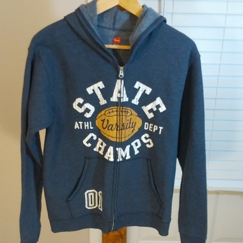 HANES Mens Navy Blue Fleece Hooded Sweatshirt State Champs Varsity Size 2XL
